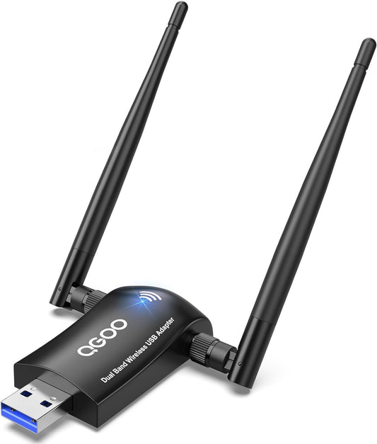 Wireless WiFi Adapter for Desktop PC - QGOO AC1300Mbps USB 3.0 Network Dongle with Dual 5dBi High Gain Antennas (OPEN BOX)