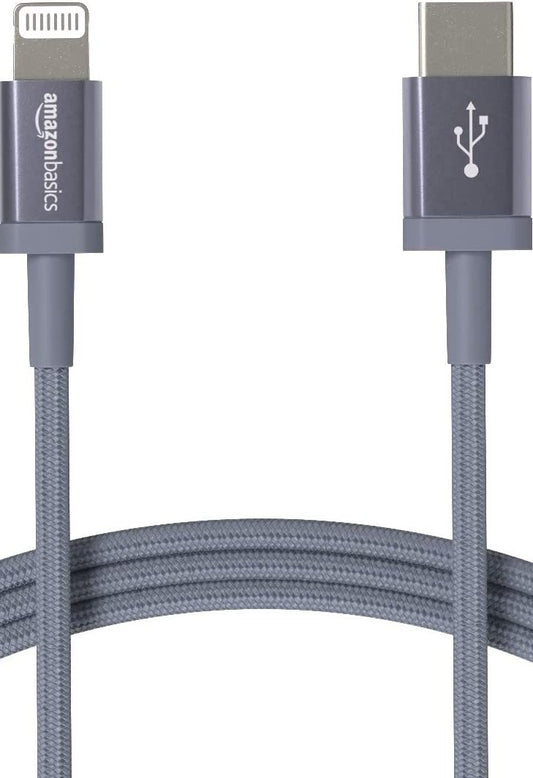 Amazon Basics Nylon Braided USB-C to Lightning Charger Cable MFi Certified for iPhone 11 Pro/11 Pro Max - Dark Gray - 6 Feet (OPEN BOX)