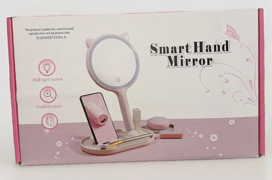 Makeup Desk Mirror with LED Lights & 5X Magnifying, Small Hand Double-Side