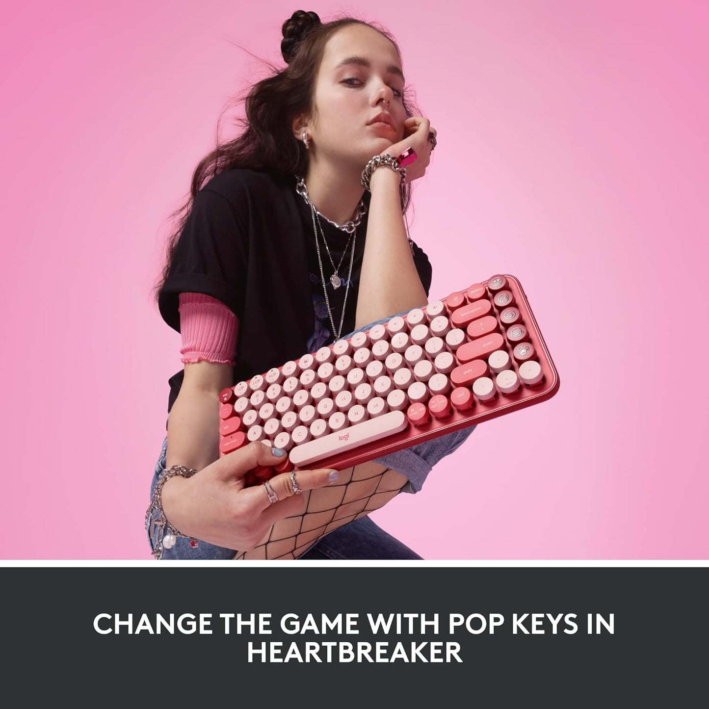 Logitech POP Mechanical Wireless Keyboard Durable Heartbreaker Rose ‎920-010709 (OPEN BOX)