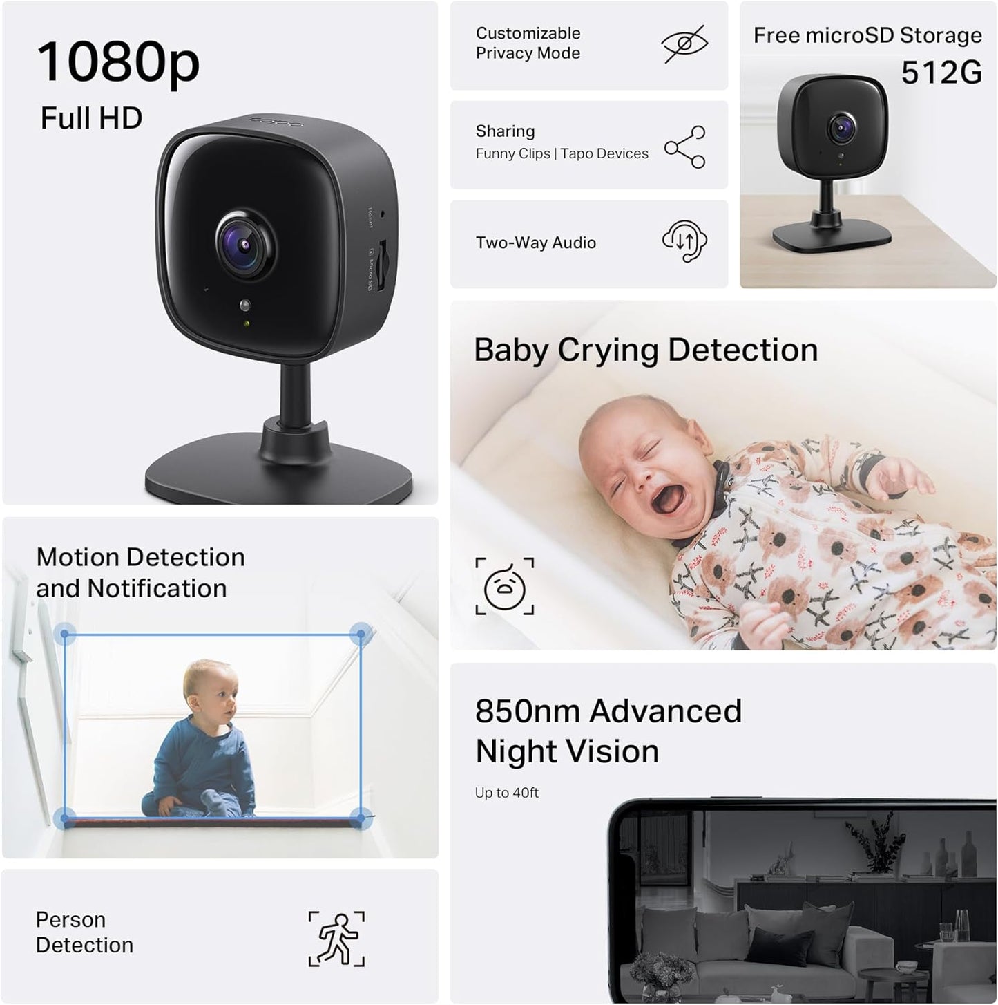 Tapo C101 Security Camera 1080P Indoor Baby Pet Monitor Night Vision Alexa (OPEN BOX)