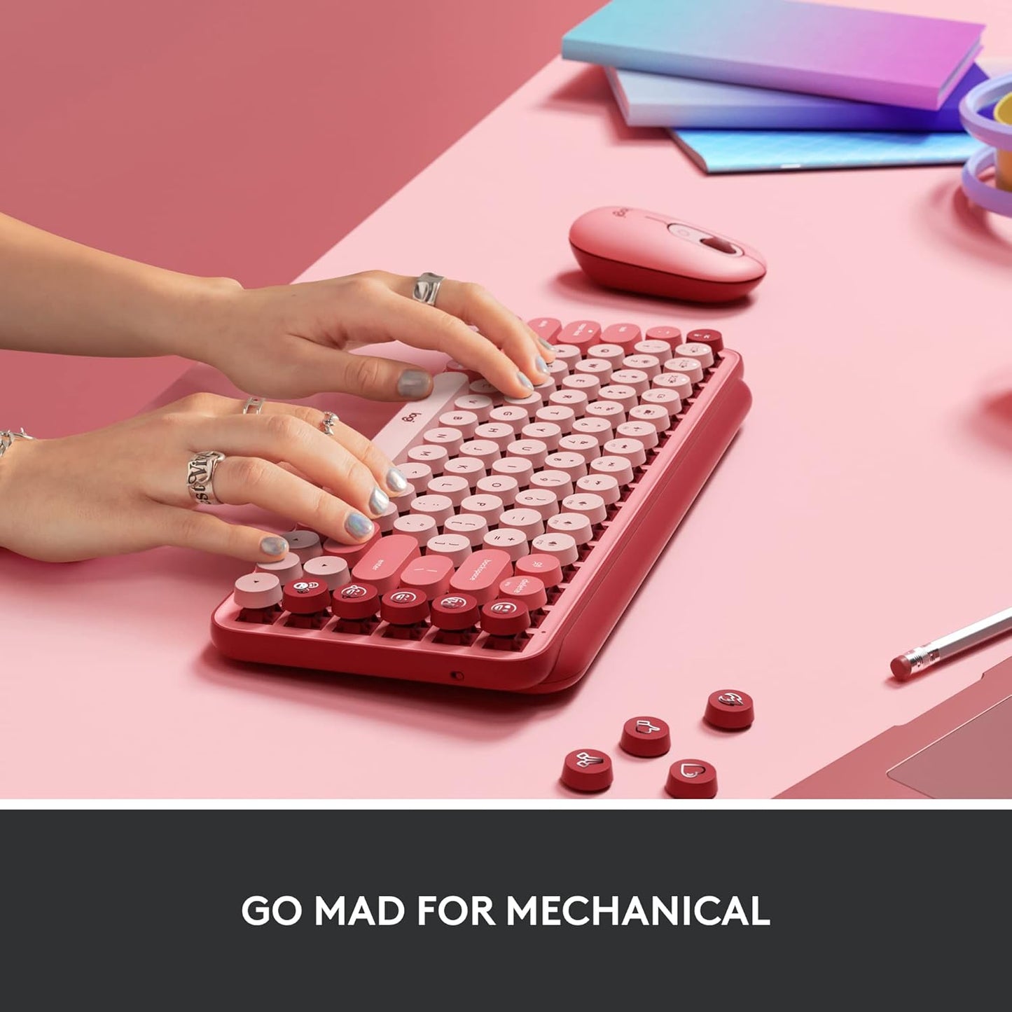 Logitech POP Mechanical Wireless Keyboard Durable Heartbreaker Rose ‎920-010709 (OPEN BOX)