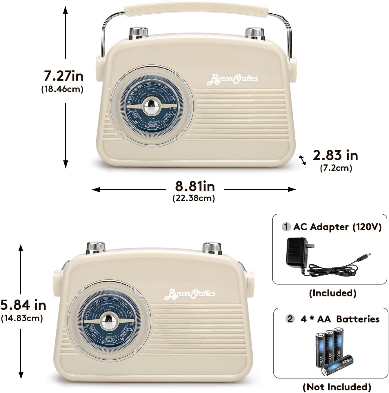 ByronStatics Portable AM FM Radio Vintage Retro Radio (OPEN BOX)