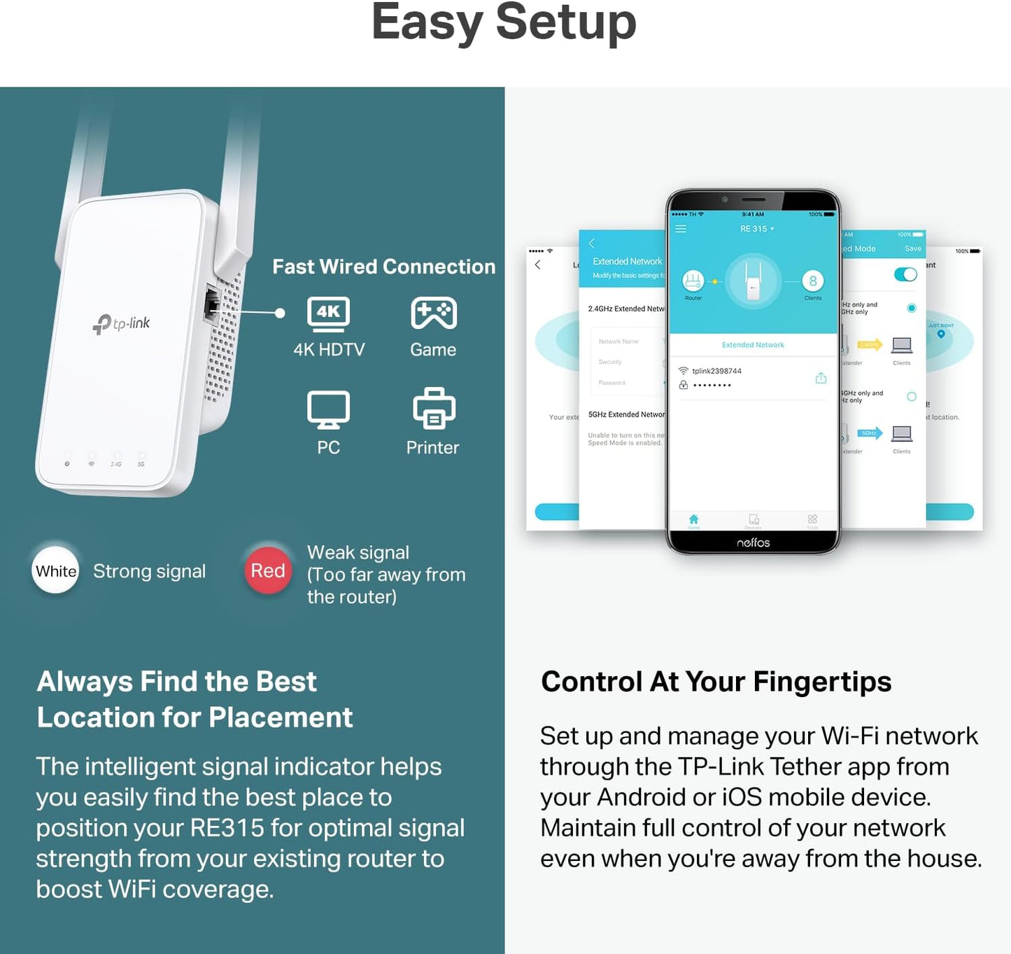 TP-Link RE315 Mesh Wi-Fi Range Extender AC1200 Dual-Band Wireless New Open Box