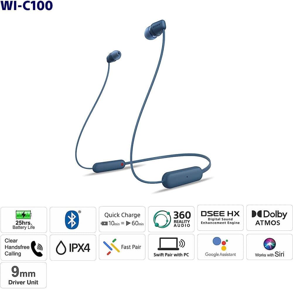 Sony WI-C100 Wireless In Ear Bluetooth Headphones With Built In Microphone (OPEN BOX)